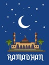 ramadhan kareem banner with Indonesia traditional mosque and crescent illustration