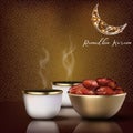 Ramadhan Kareem. Iftar party celebration with traditional coffee cup and bowl of dates Royalty Free Stock Photo