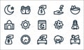 Ramadhan line icons. linear set. quality vector line set such as charity, charity, zakat, bedug, clock, mosque, rub el hizb, wudhu