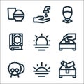 ramadhan line icons. linear set. quality vector line set such as charity, sunset, bedug, charity, sunrise, quran, man avatar,