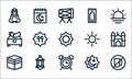 ramadhan line icons. linear set. quality vector line set such as fasting, alarm, mecca, rub el hizb, lantern, charity, sun,