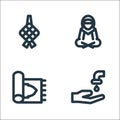 ramadhan line icons. linear set. quality vector line set such as wudhu, sajadah, reading