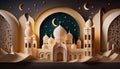 Ramadhan mosque paper cut colored background. Generative AI