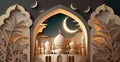 Ramadhan mosque paper cut colored background. Generative AI