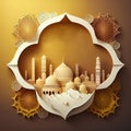 Ramadhan mosque paper cut background. Orange colors. Generative AI