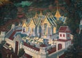 The Ramakian Ramayana mural paintings along the galleries of the Temple of the Emerald Buddha,