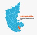 Ramanagara District Highlighted on Karnataka State Map Royalty Free Stock Photo