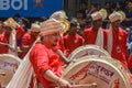 Ramanbaug Dhol Tasha Pathak in procession playing dhol on the streets of pune. Hindu festival