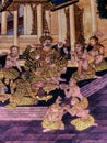 Ramayana mural paintings of , alien battles gods and chimera on walls of kings palace Bangkok, Thailand