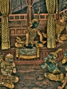 Ramayana mural paintings of , alien battles gods and chimera on walls of kings palace Bangkok, Thailand