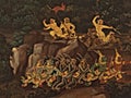 Ramayana mural paintings of , alien battles gods and chimera on walls of kings palace Bangkok, Thailand