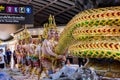 Sculpture of Ramayana traditional Angel captured Thai serpent or Naga in Suvarnabhumi International Airport Bangkok, Thailand