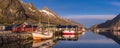 Ramberg village, Lofoten Islands, Norway, Fishing boats in harbor at midnight sun Royalty Free Stock Photo