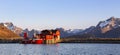 Ramberg village, Lofoten Islands, Norway, Fishing boats in harbor at midnight sun Royalty Free Stock Photo