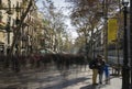 Rambla of Barcelona crowded in low shutterspeed