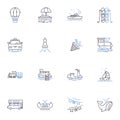 Rambling line icons collection. Wanderlust, Stroll, Trek, Roam, Footpath, Hike, Meander vector and linear illustration