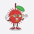 Rambutan Fruit cartoon mascot character in geek style