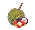 Rambutan, mangosteen and durian, tropical fruit isolated