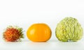 Rambutan, orange, Custards, isolated on white background. Sweet fruit of Thailand.