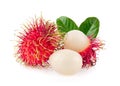 Rambutan sweet delicious fruit with leaf isolated on white background