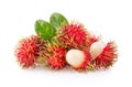 Rambutan sweet delicious fruit with leaf isolated on white background Royalty Free Stock Photo
