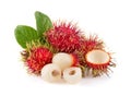 Rambutan sweet delicious fruit with leaf  isolated on white background Royalty Free Stock Photo