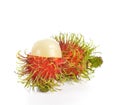 Rambutans fruit with leaf on white background. Royalty Free Stock Photo