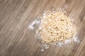 Ramen, chinese vermicelli on wooden background