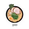 Ramen with chopstick served on traditional bowl. japanese style food vector illustration Royalty Free Stock Photo