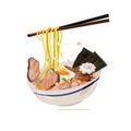Ramen with chopstick served on traditional bowl. japanese style Royalty Free Stock Photo