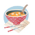 Ramen food noodle soup in bowl with chopsticks, traditional Japanese cuisine menu