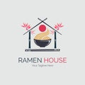 ramen house noodle bamboo chopsticks logo design template for brand restaurant or company and other