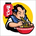 Ramen mascot of traditional japan men