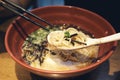 Ramen national food of Japan is similar to the noodles that everyone knows. A mixture of lines made from talcum powder, seaweed an Royalty Free Stock Photo