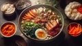 Ramen Noodle Bowl with Assorted Vegetables and Egg, AI generated Illustration, realistic Royalty Free Stock Photo