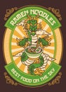 Ramen Noodle Shop Dragon Mascot Vintage Design