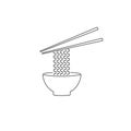 Ramen noodle soup bowl with chopsticks flat vector line icon for food apps websites Royalty Free Stock Photo