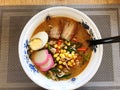 Japanese miso soup with wakame seaweed and chopsticks Royalty Free Stock Photo