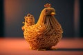 Ramen Noodles in Chicken flying shape on table brown background with Generative AI