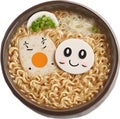 Ramen noodles with a cute face.
