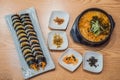 Ramen noodles and gimbap meal national korean food