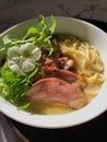 Ramen with pork chasu, ajitsuke egg, menma, pork bone stock, chicken bone stock, and rye noodles Royalty Free Stock Photo