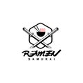 Ramen samurai japan logo design template