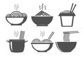 Ramen soup in bowl with sticks icons