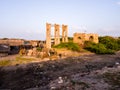 The ruins of an ancient stone structure destroyed by the tsunami in the island of