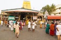 In the main street, Unidentified Hindu pilgrims people ready to go to the temple by walking, after the bath at the gate. Great tim