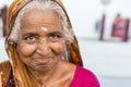 Portrait of Asian senior beautiful woman smiling wearing traditional Indian dress sari. Royalty Free Stock Photo