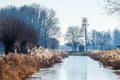 Wintry dutch river landscape in Rammelwaard, Gelderland Royalty Free Stock Photo