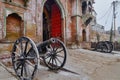 Old canons guarding the main gate to the historical Ramnagar Fort in Varanasi, India Royalty Free Stock Photo