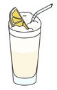 Ramos Fizz classic IBA listed long cocktail in highball glass. Garnished with slice of lemon. Stylish hand-drawn doodle Royalty Free Stock Photo